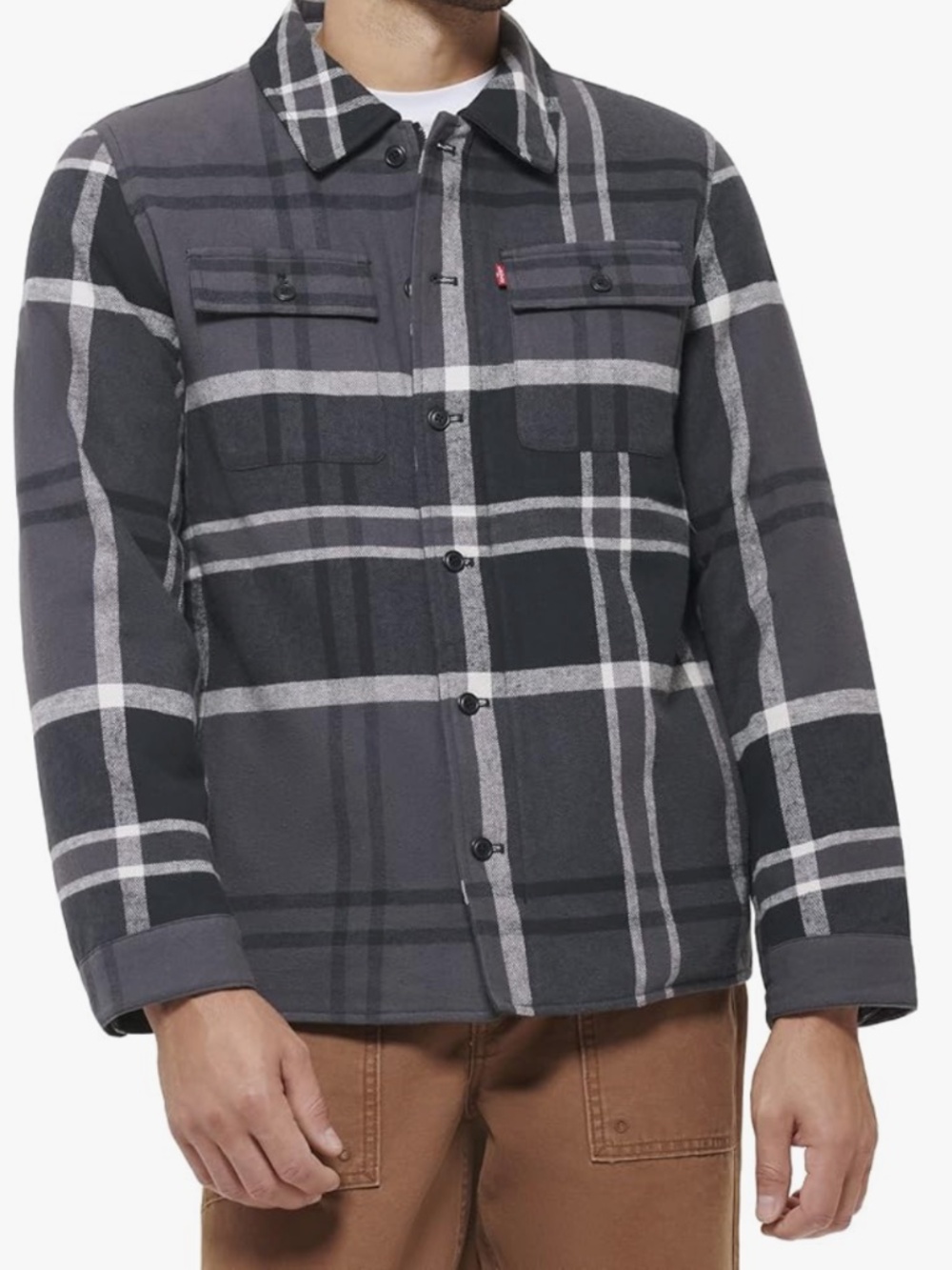 Levi's Men's Classic Plaid Shirt Jacket, Grey Indigo Plaid, Small